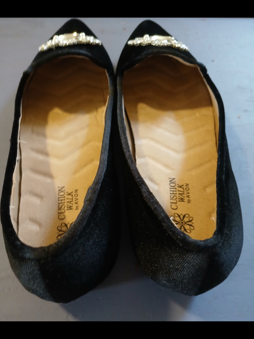 Avon Black Velvet Pointed Toe Flats with Crystal Brooch - Picture 4 of 9